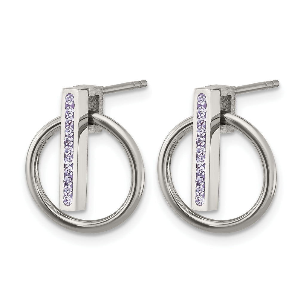 Stainless Steel Polished Purple Lab-Created Crystal Button Earrings for Women