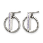 Stainless Steel Polished Purple Lab-Created Crystal Button Earrings for Women