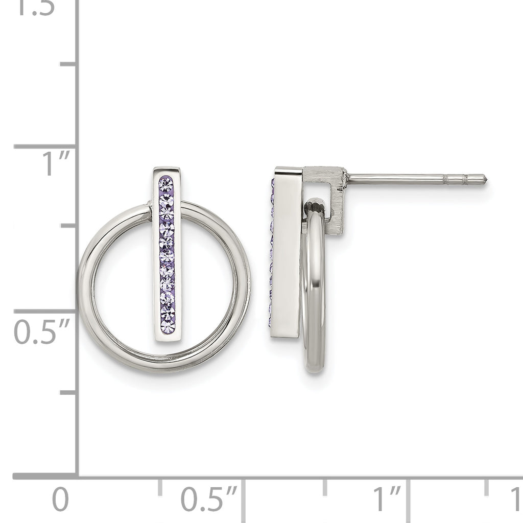 Stainless Steel Polished Purple Lab-Created Crystal Button Earrings for Women