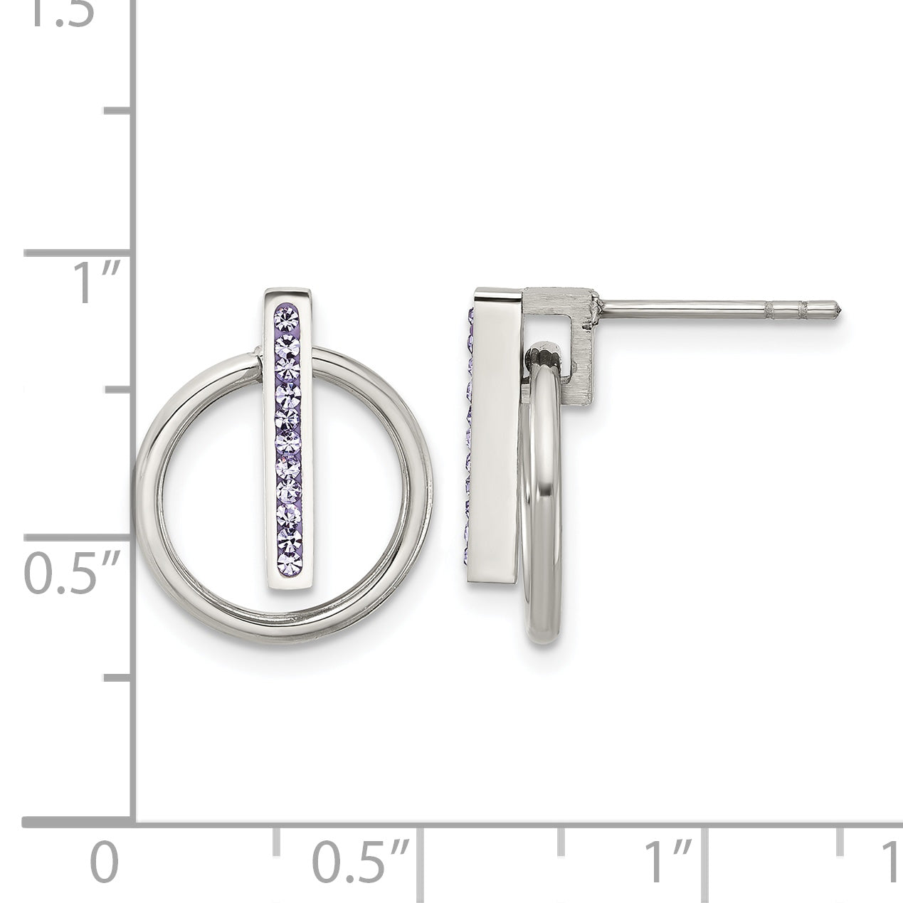 Stainless Steel Polished Purple Lab-Created Crystal Button Earrings for Women