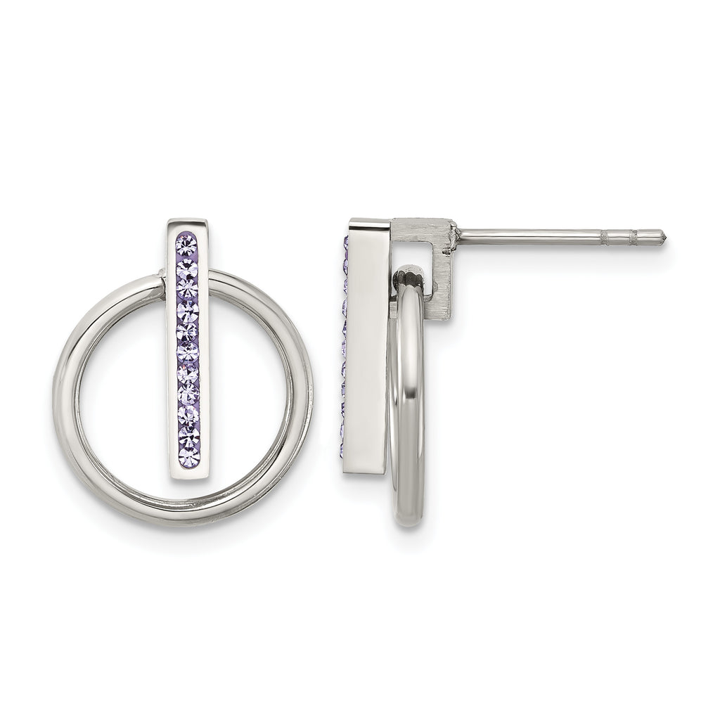 Stainless Steel Polished Purple Lab-Created Crystal Button Earrings for Women