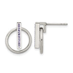 Stainless Steel Polished Purple Lab-Created Crystal Button Earrings for Women