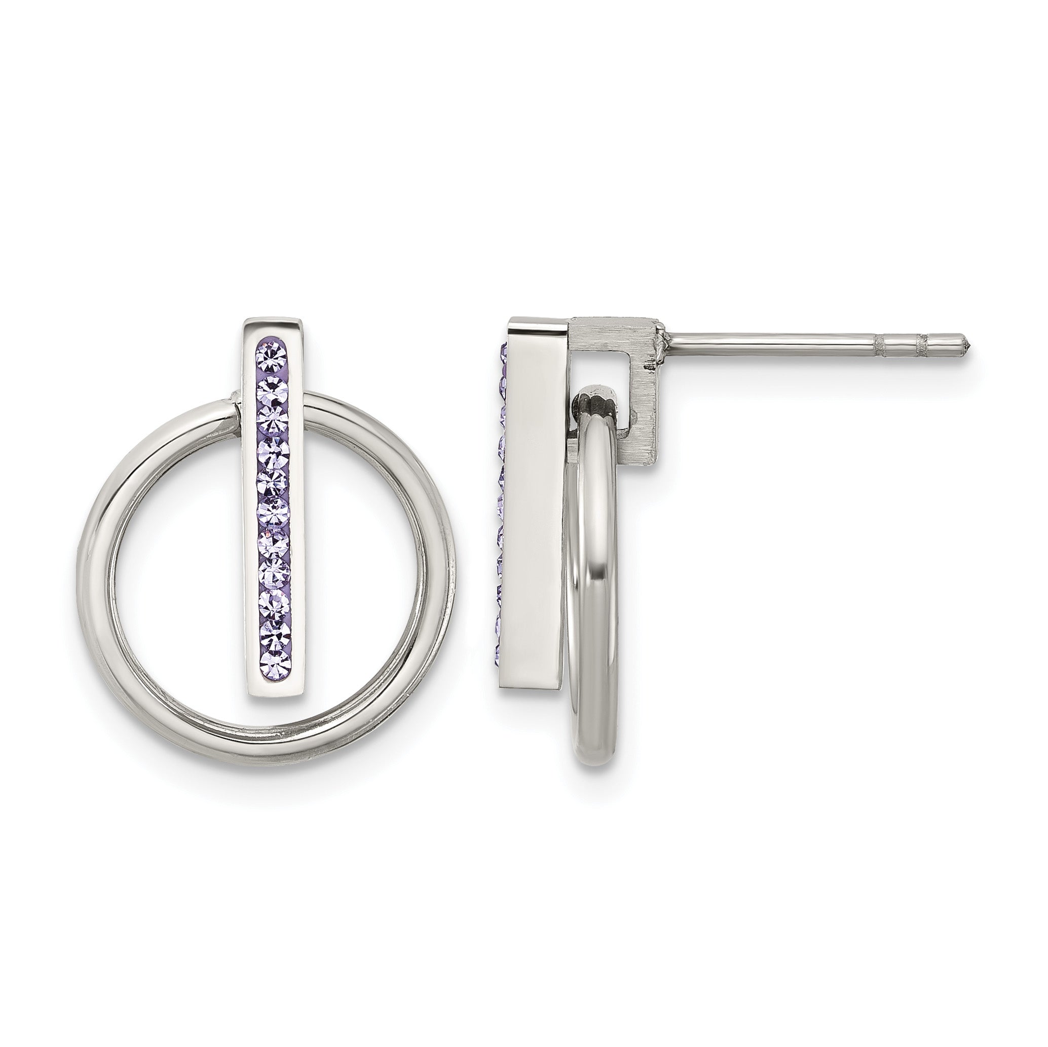 Stainless Steel Polished Purple Lab-Created Crystal Button Earrings for Women