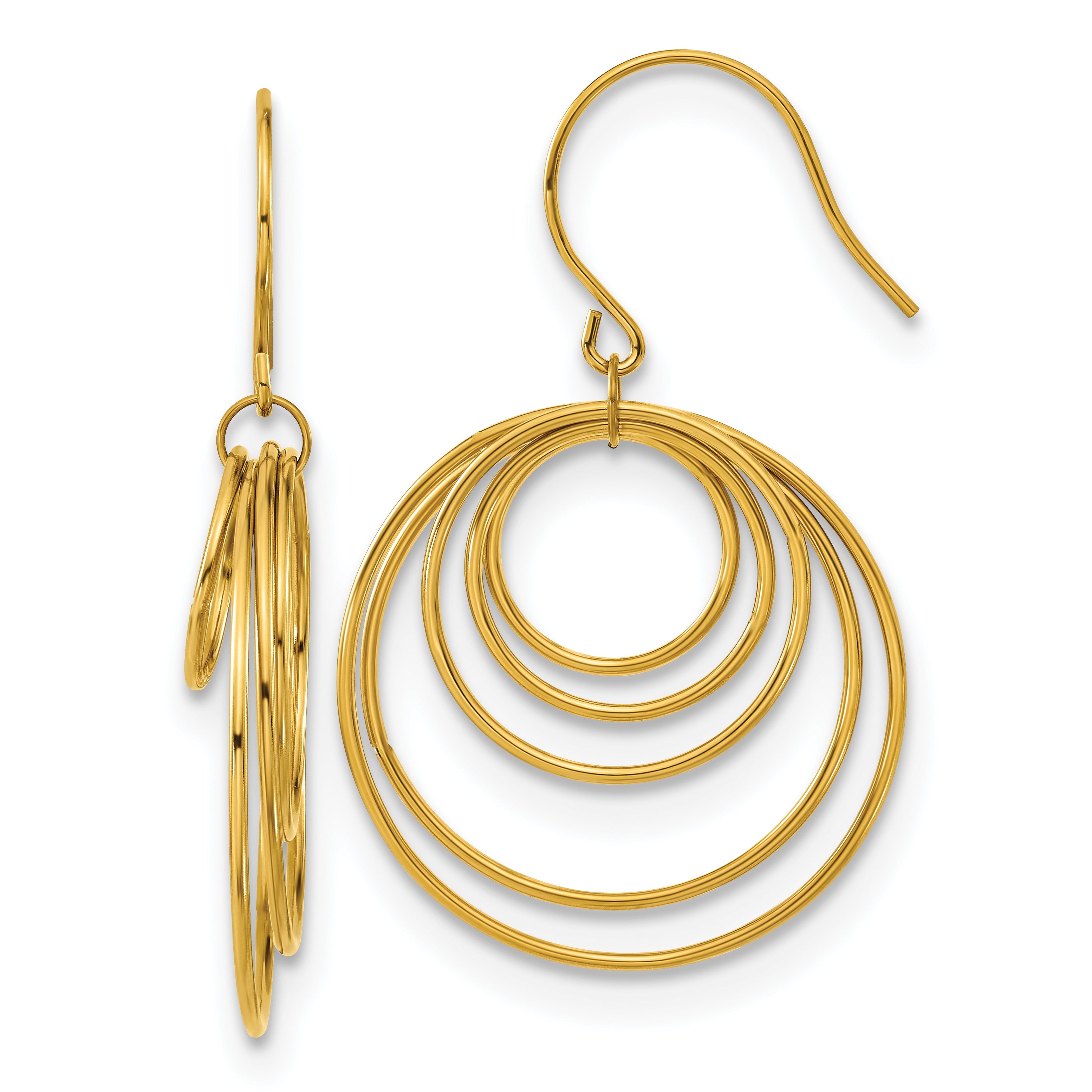 Chisel Stainless Steel Polished Yellow IP-plated Multi-Circle Dangle Shepherd Hook Earrings