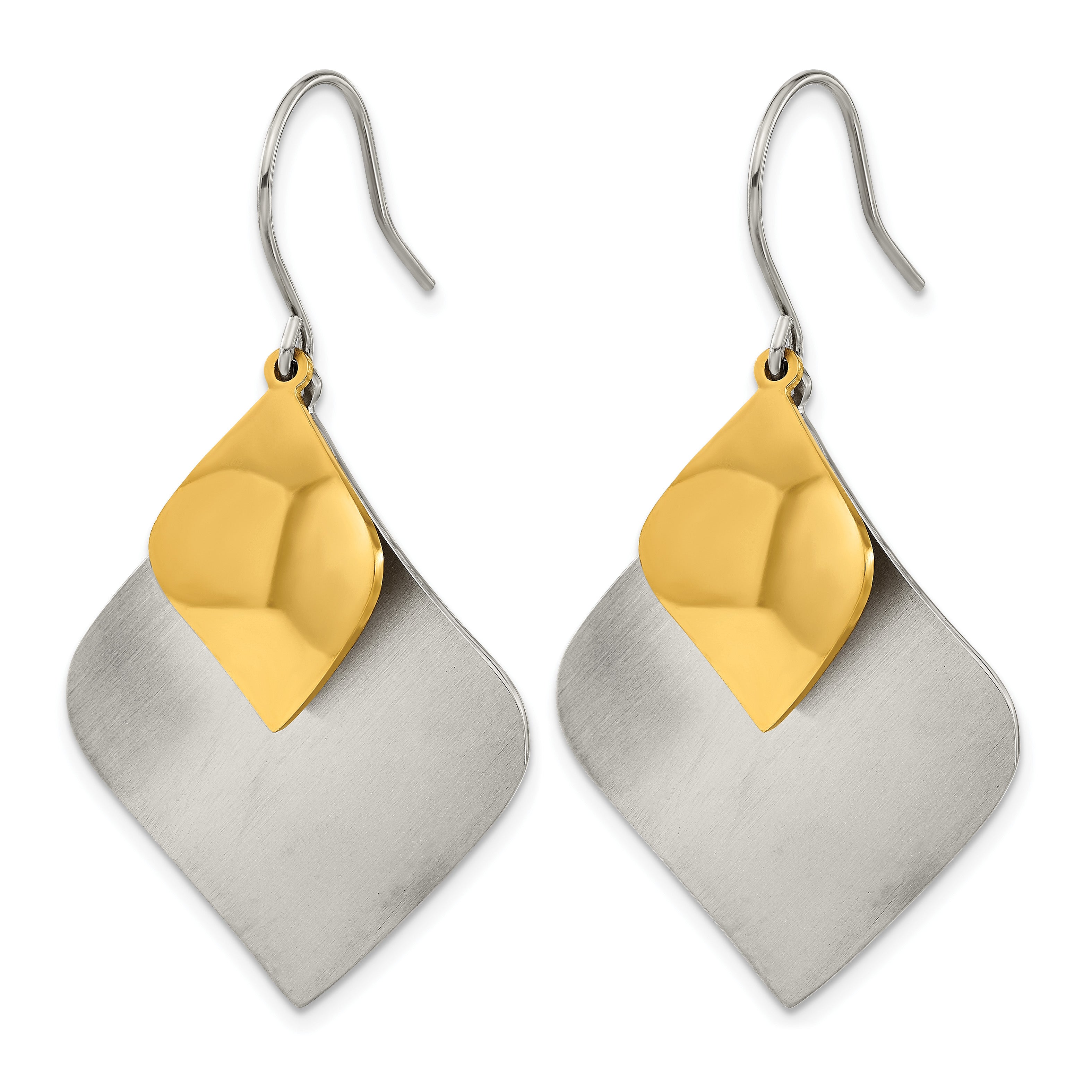 Stainless Steel Gold-Tone Polished & Brushed Drop Dangle Earrings for Women