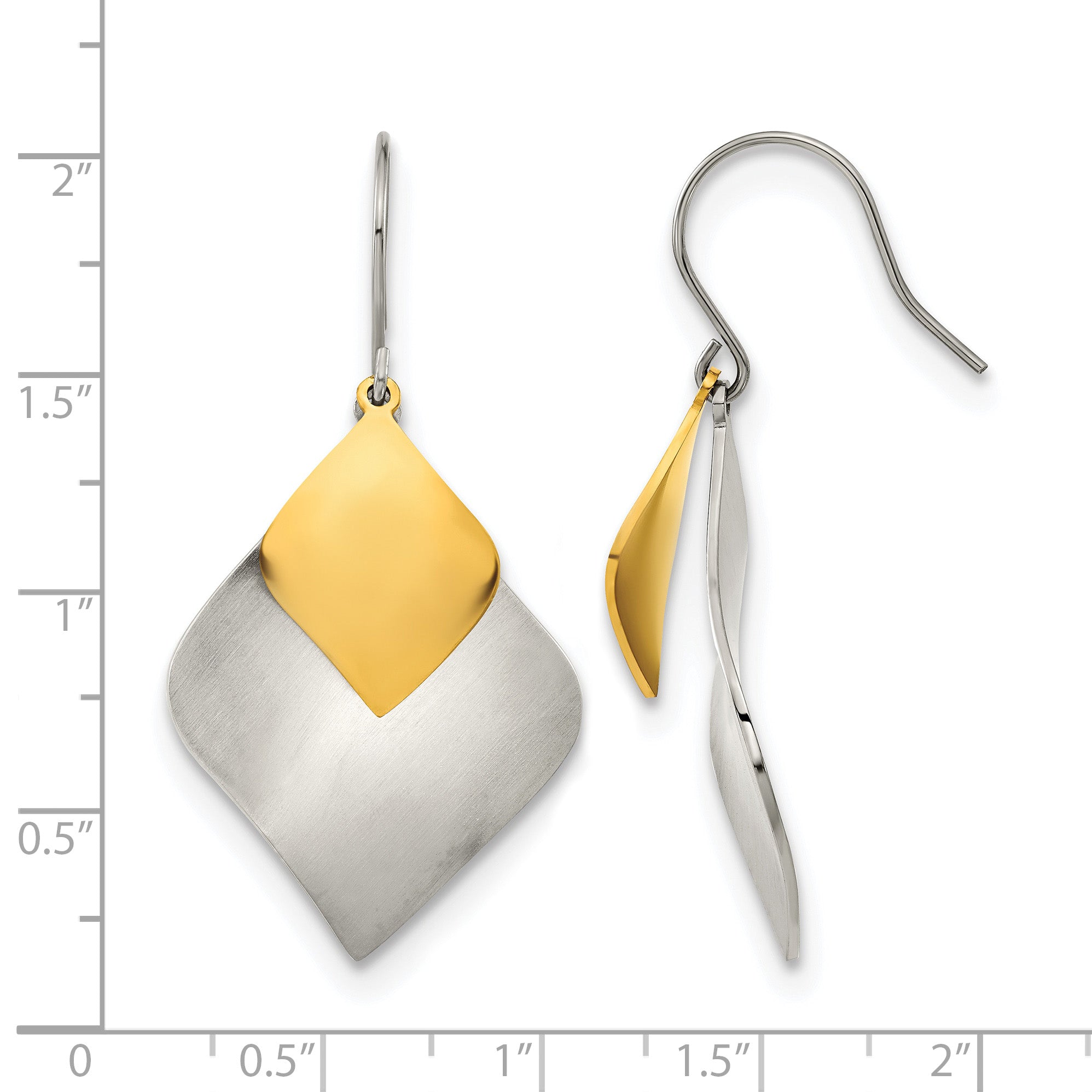 Stainless Steel Gold-Tone Polished & Brushed Drop Dangle Earrings for Women