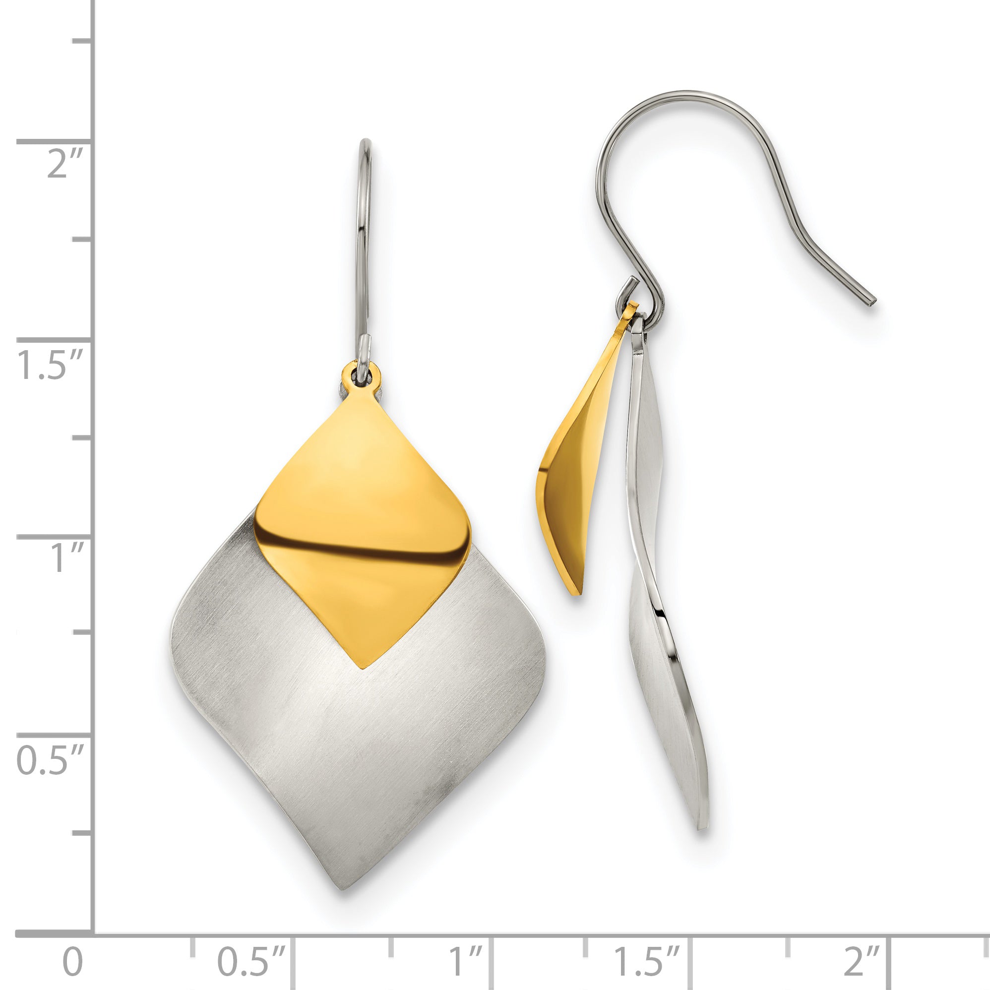 Chisel Stainless Steel Brushed and Polished Yellow IP-plated Dangle Shepherd Hook Earrings