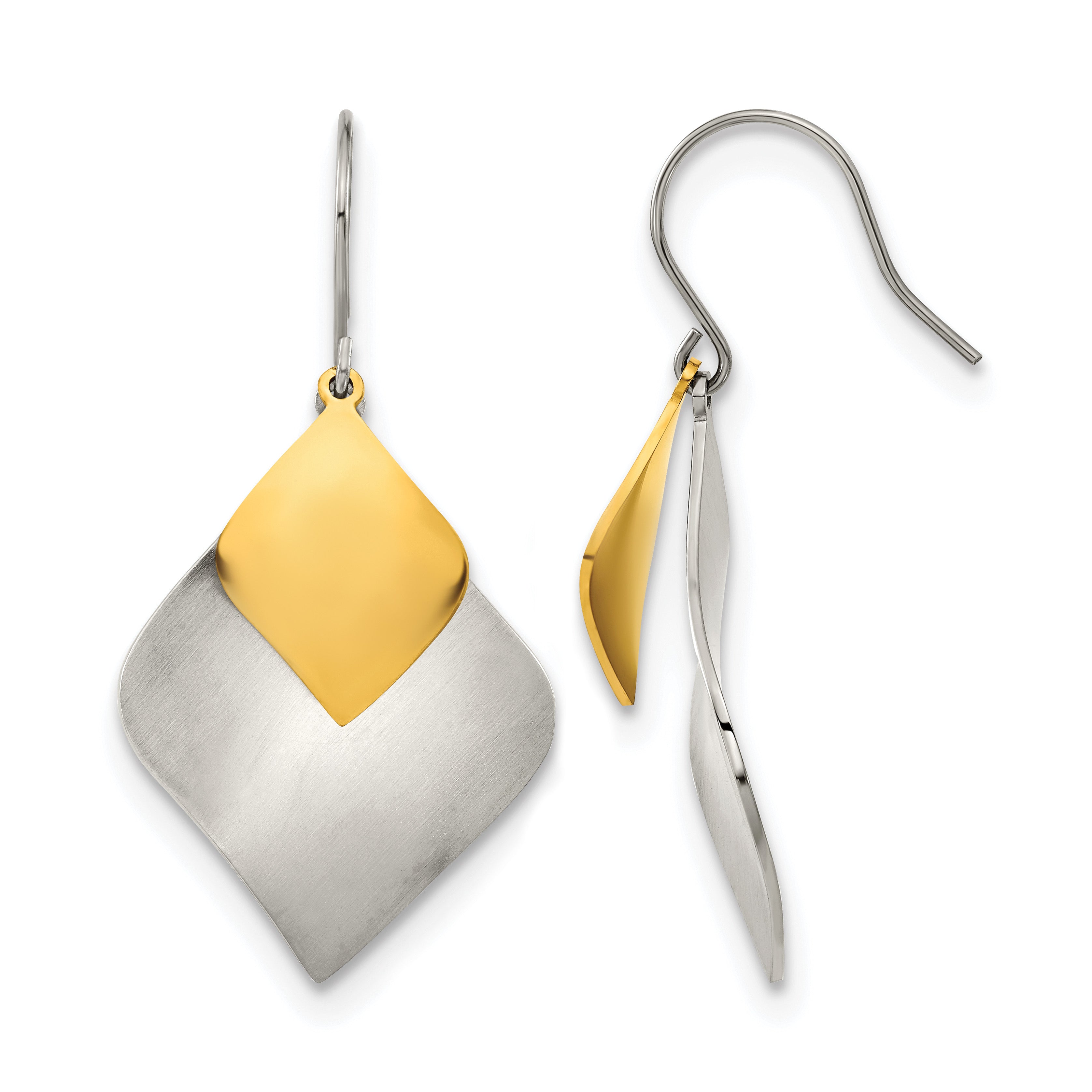 Stainless Steel Gold-Tone Polished & Brushed Drop Dangle Earrings for Women Main image