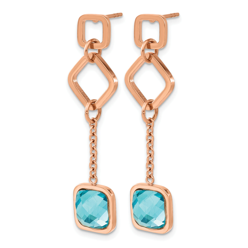 Stainless Steel Polished Blue Crystal Drop Dangle Earrings for Women