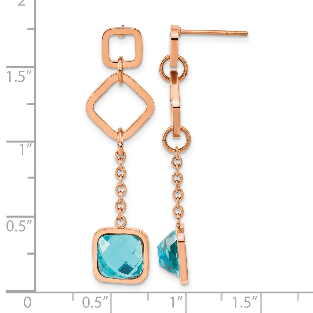 Stainless Steel Polished Blue Crystal Drop Dangle Earrings for Women