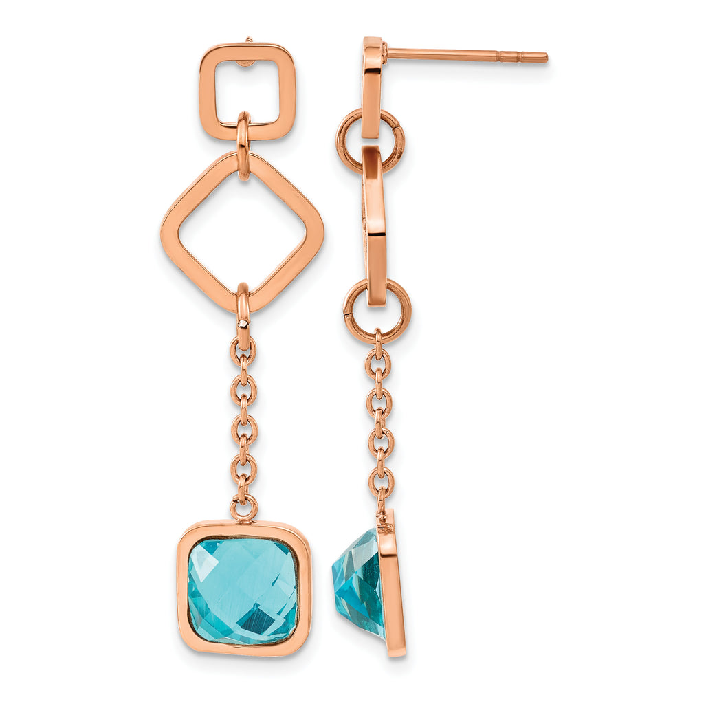 Stainless Steel Polished Blue Crystal Drop Dangle Earrings for Women
