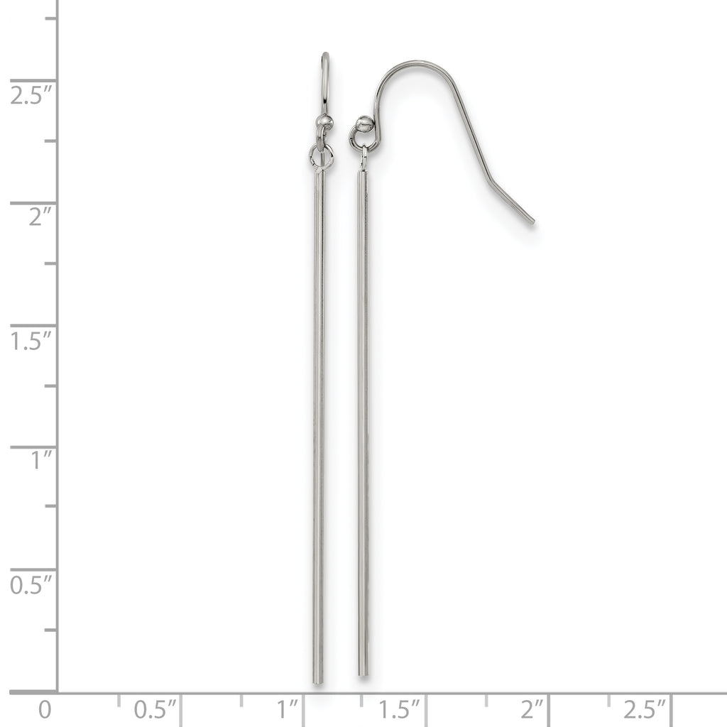 Chisel Stainless Steel Polished Bar Dangle Shepherd Hook Earrings
