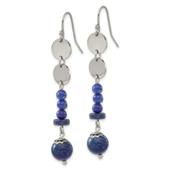 Chisel Stainless Steel Polished with Lapis Beads Dangle Shepherd Hook Earrings