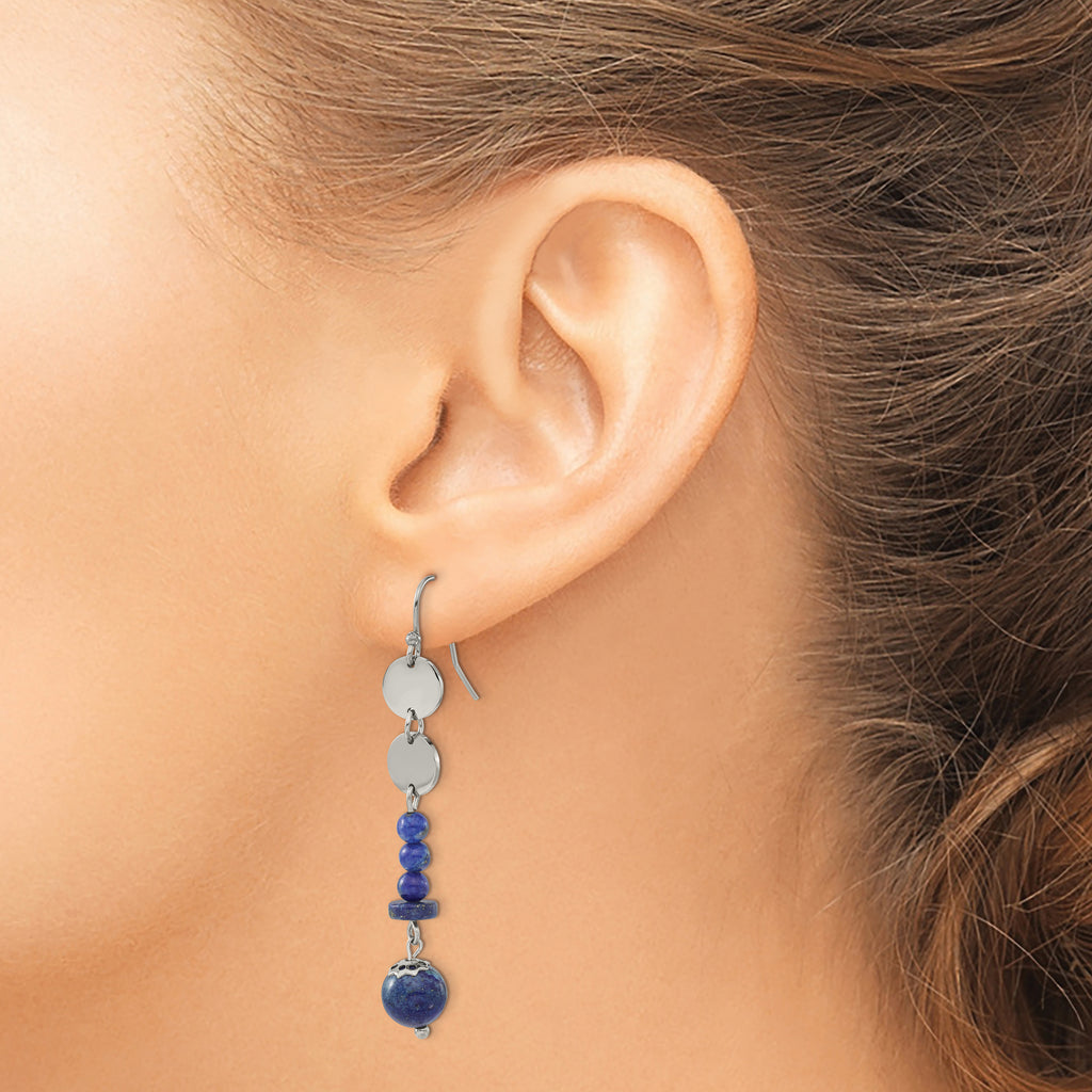 Chisel Stainless Steel Polished with Lapis Beads Dangle Shepherd Hook Earrings