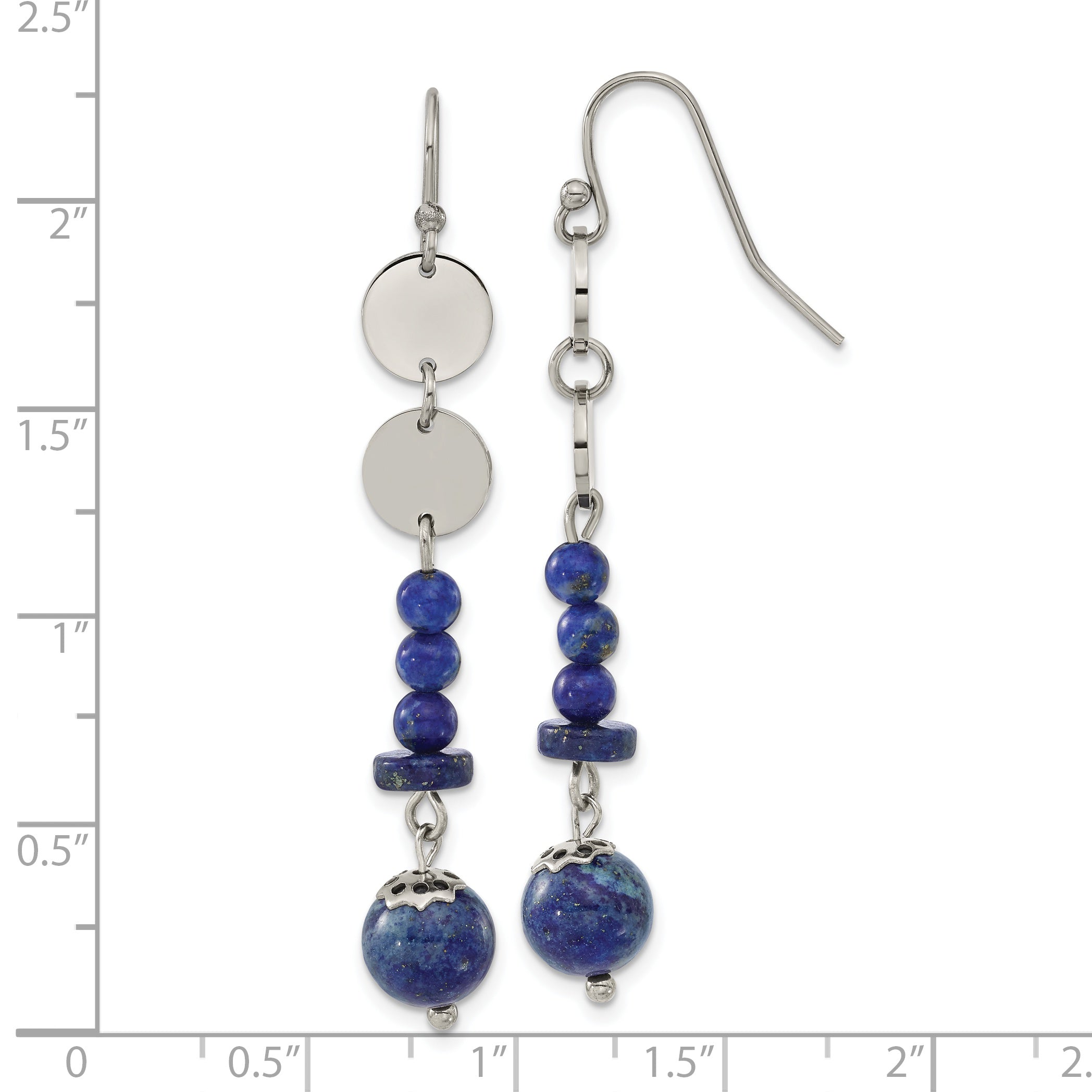 Chisel Stainless Steel Polished with Lapis Beads Dangle Shepherd Hook Earrings
