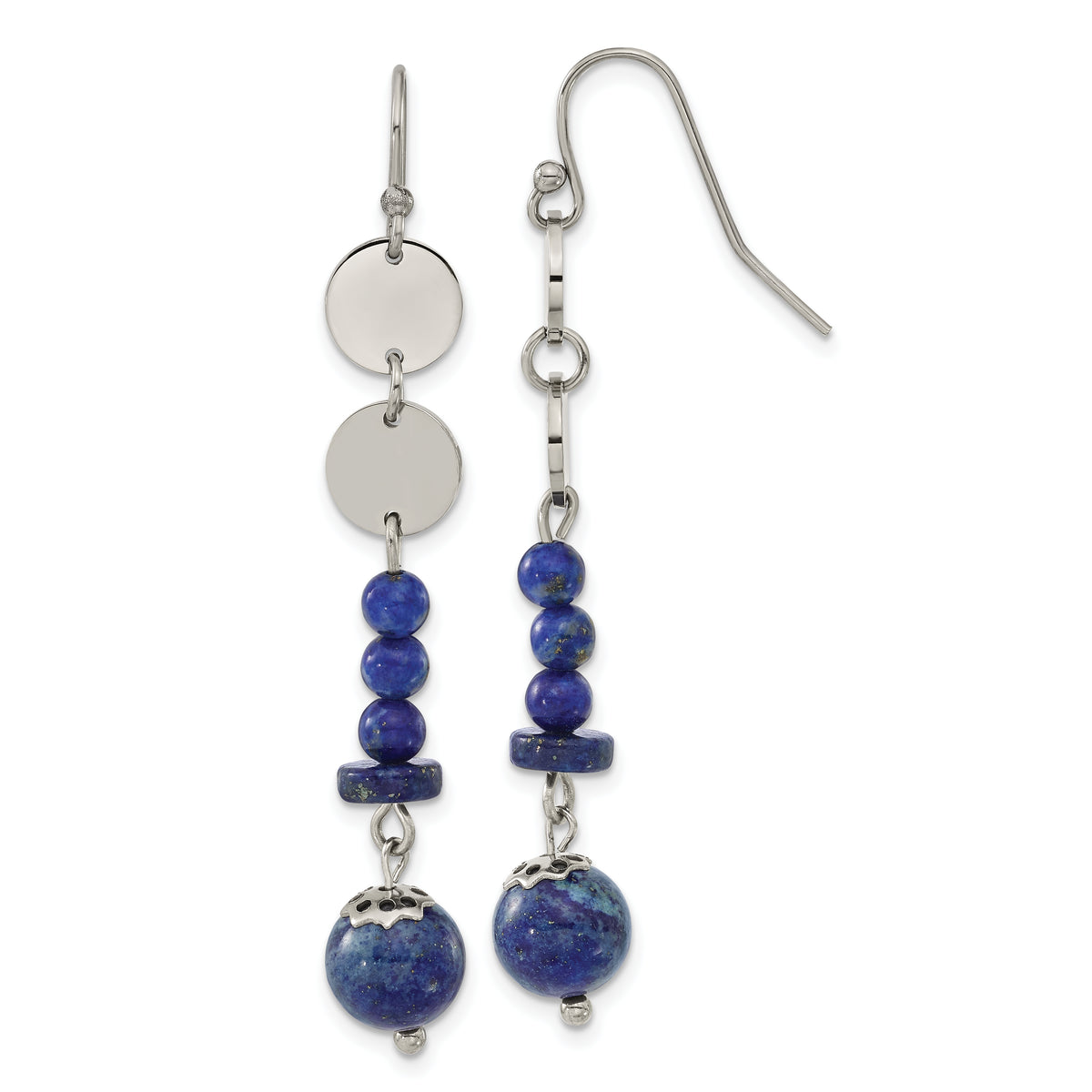 Chisel Stainless Steel Polished with Lapis Beads Dangle Shepherd Hook Earrings