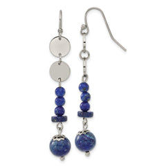 Chisel Stainless Steel Polished with Lapis Beads Dangle Shepherd Hook Earrings