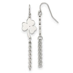 Chisel Stainless Steel Polished 4-Leaf Clover Dangle Shepherd Hook Earrings