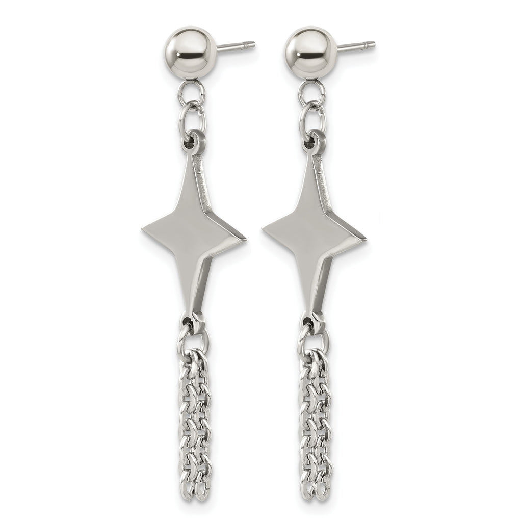 Stainless Steel Polished Star Drop Dangle Earrings