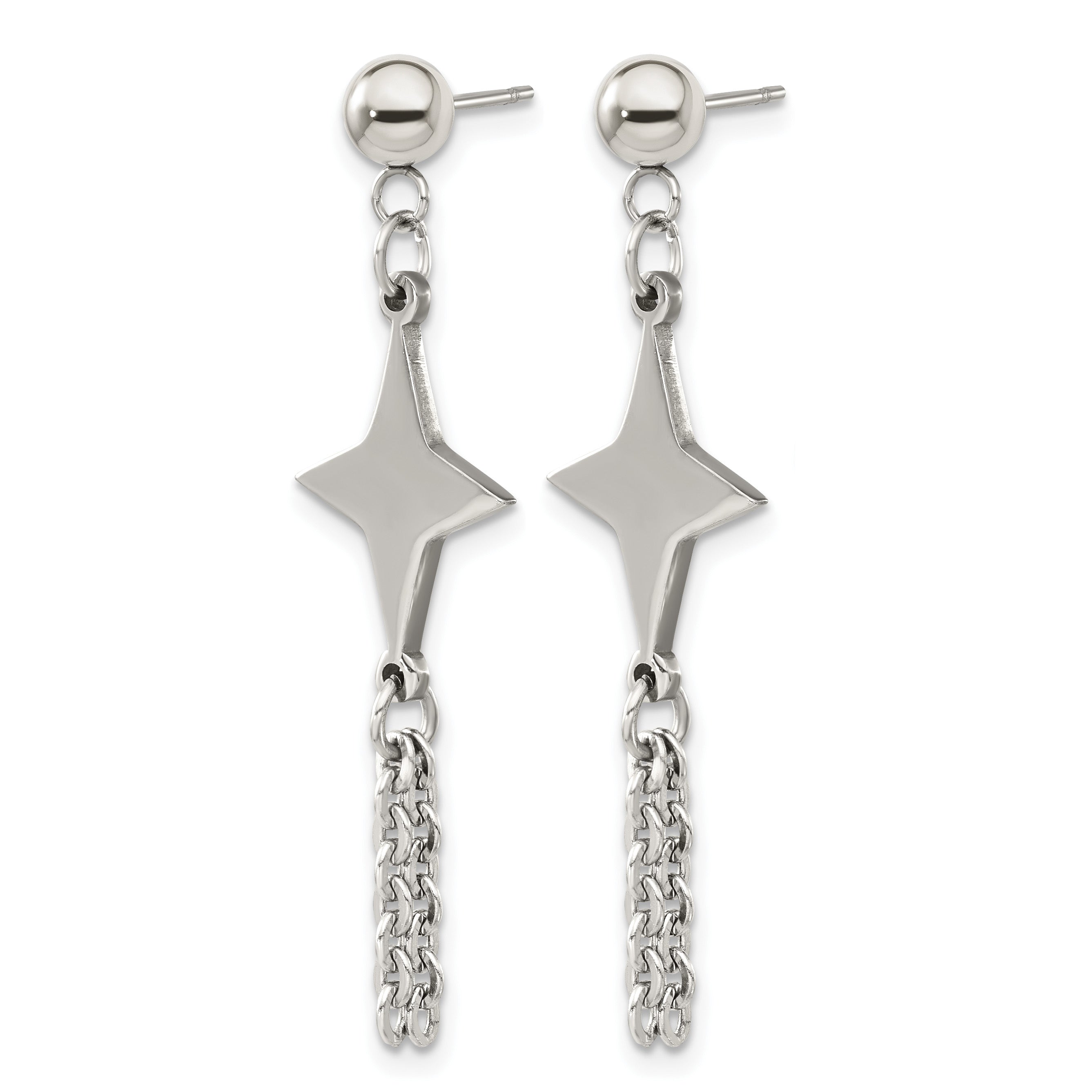 Stainless Steel Polished Star Drop Dangle Earrings