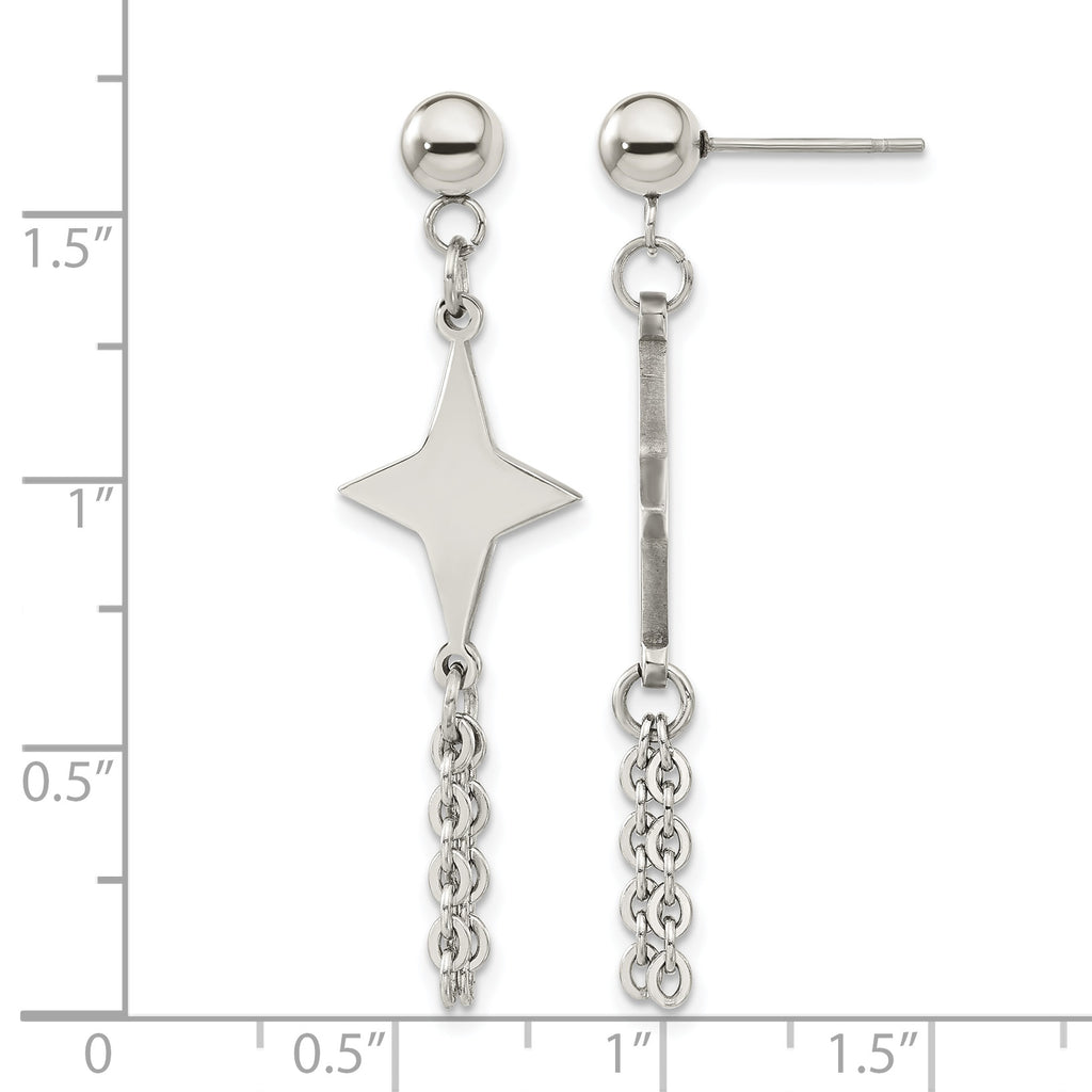 Stainless Steel Polished Star Drop Dangle Earrings
