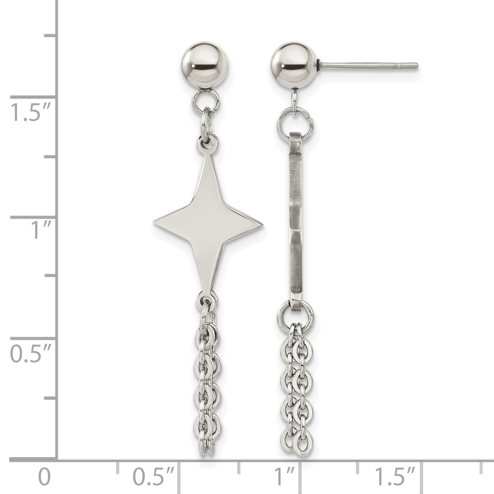 Stainless Steel Polished Star Drop Dangle Earrings