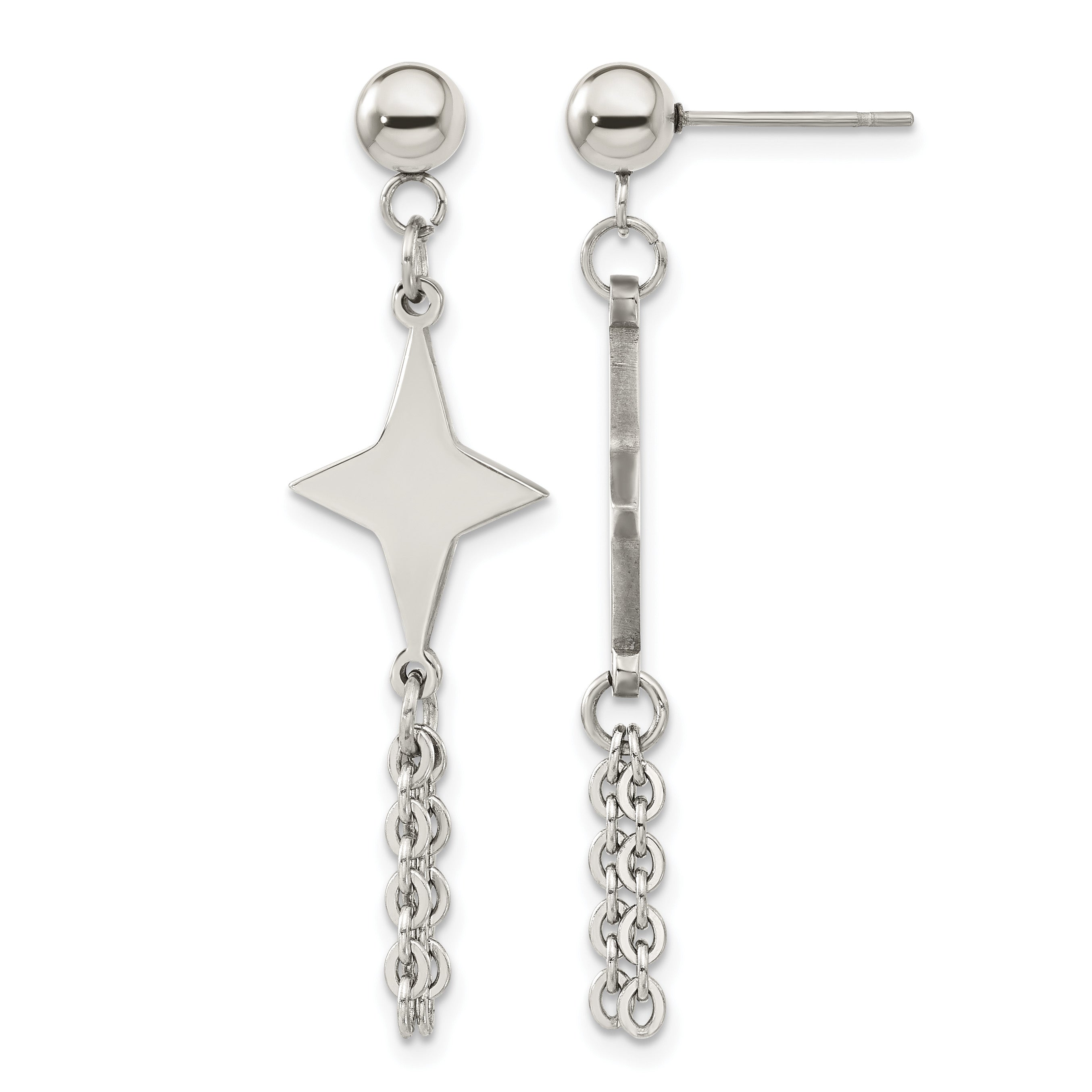 Stainless Steel Polished Star Drop Dangle Earrings Main image