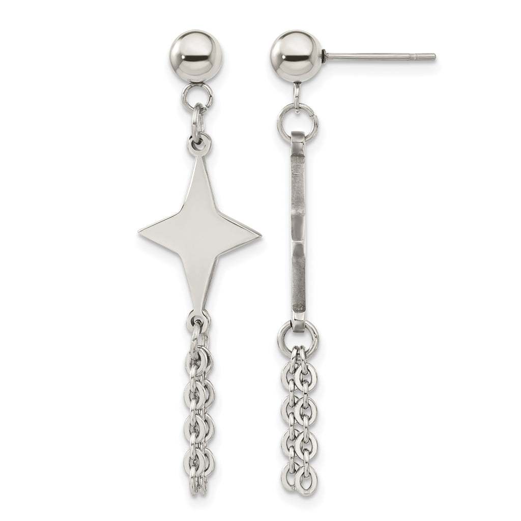 Stainless Steel Polished Star Drop Dangle Earrings
