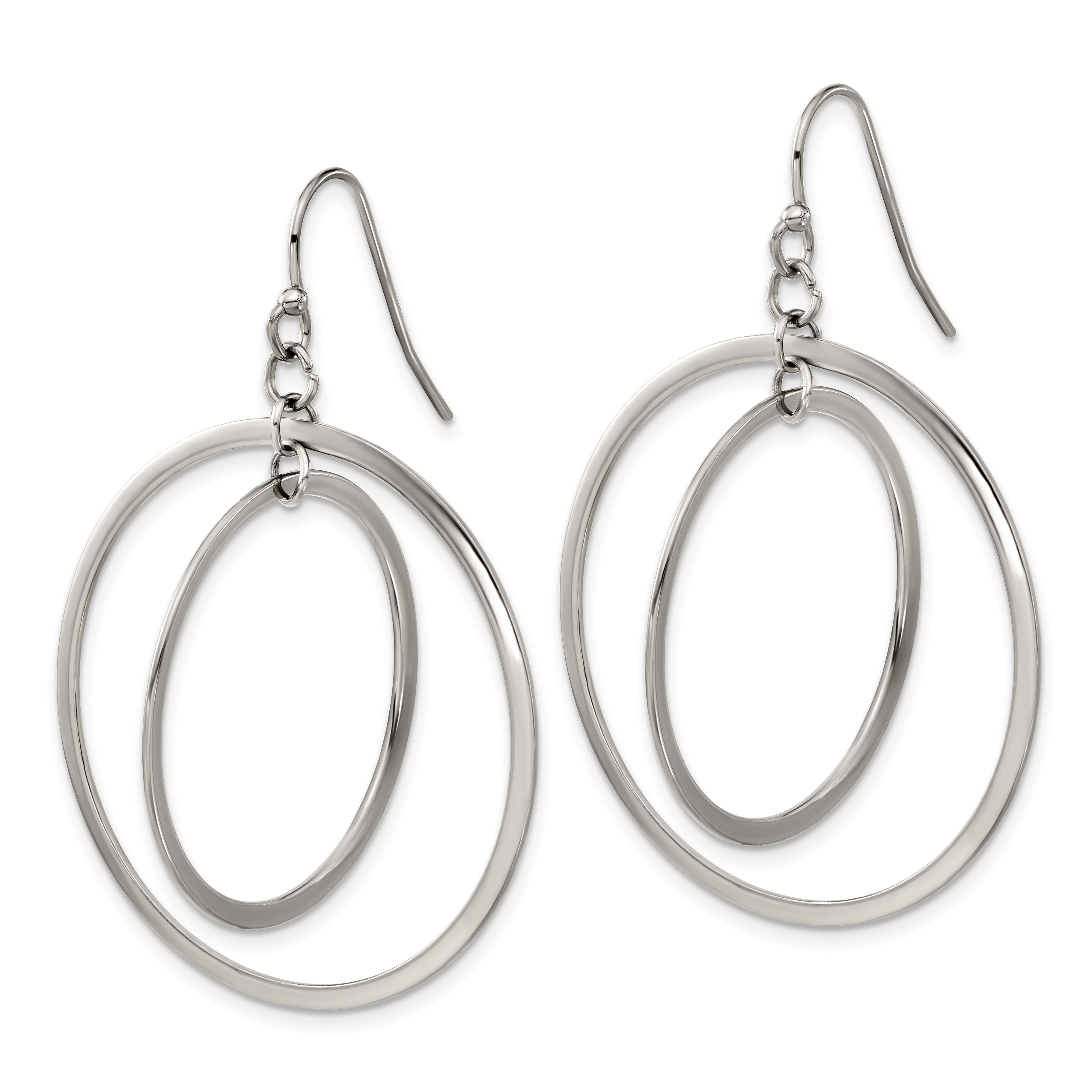Chisel Stainless Steel Polished Double Circle Dangle Shepherd Hook Earrings