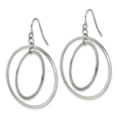 Chisel Stainless Steel Polished Double Circle Dangle Shepherd Hook Earrings