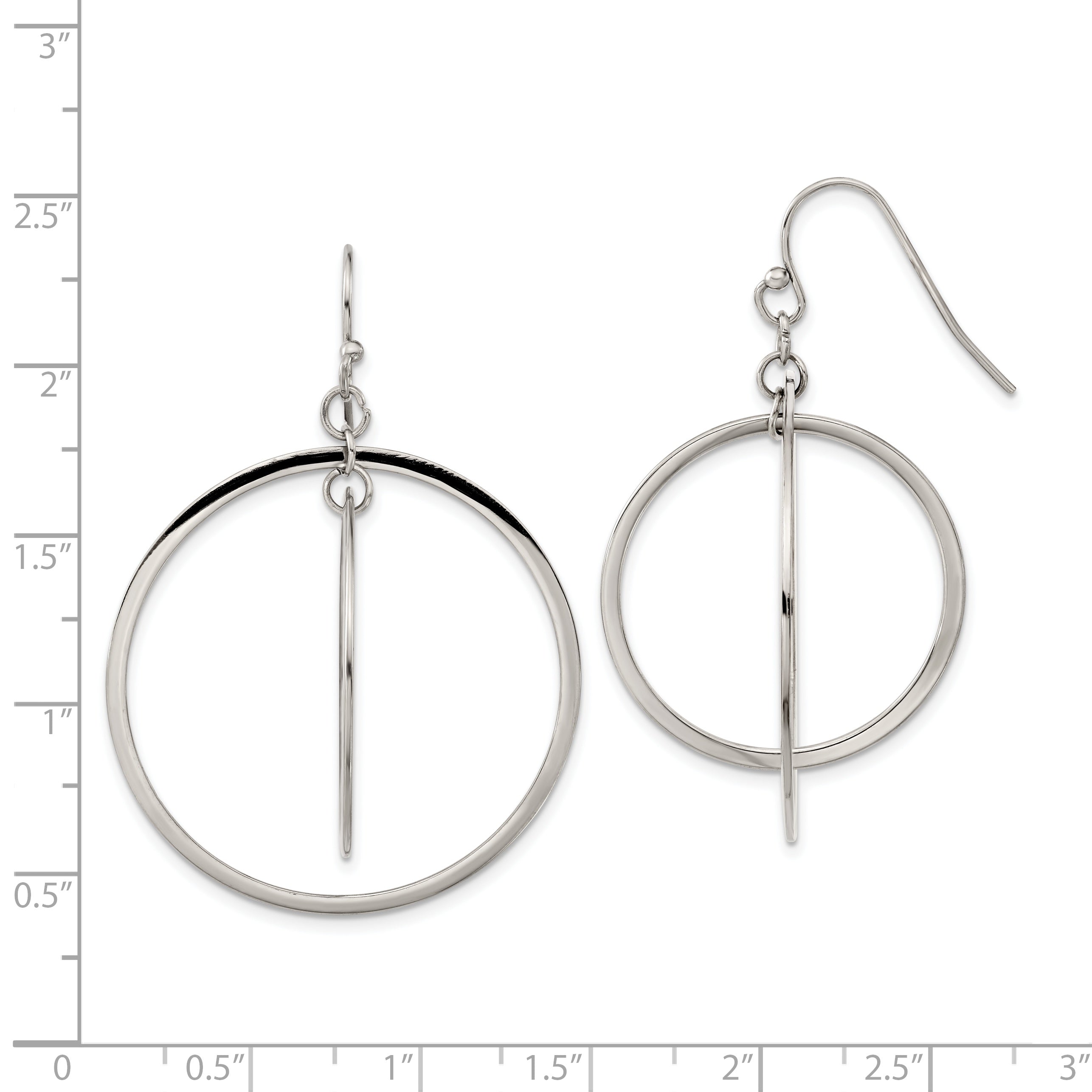 Chisel Stainless Steel Polished Double Circle Dangle Shepherd Hook Earrings