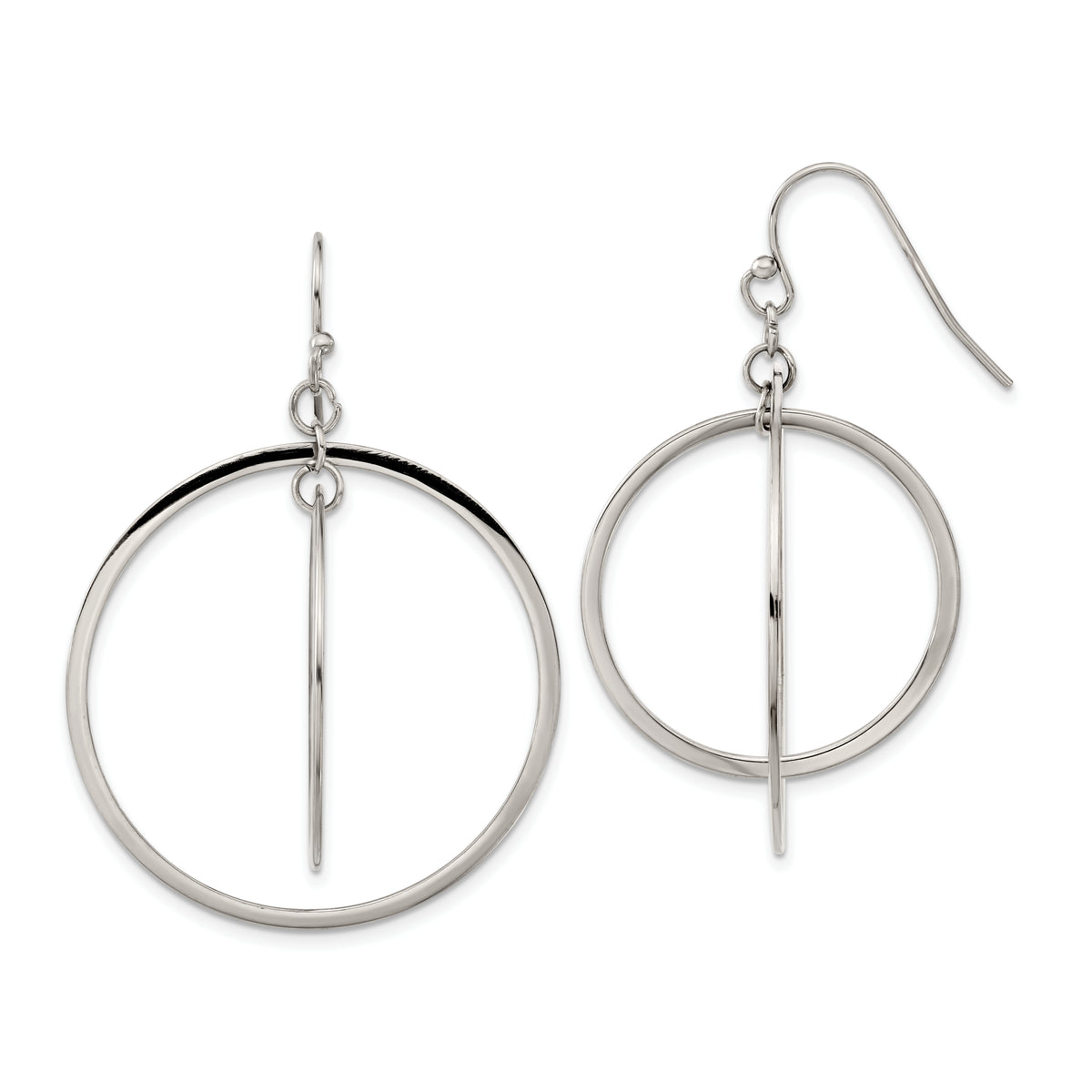 Chisel Stainless Steel Polished Double Circle Dangle Shepherd Hook Earrings