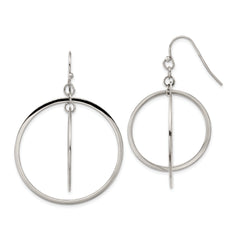 Chisel Stainless Steel Polished Double Circle Dangle Shepherd Hook Earrings
