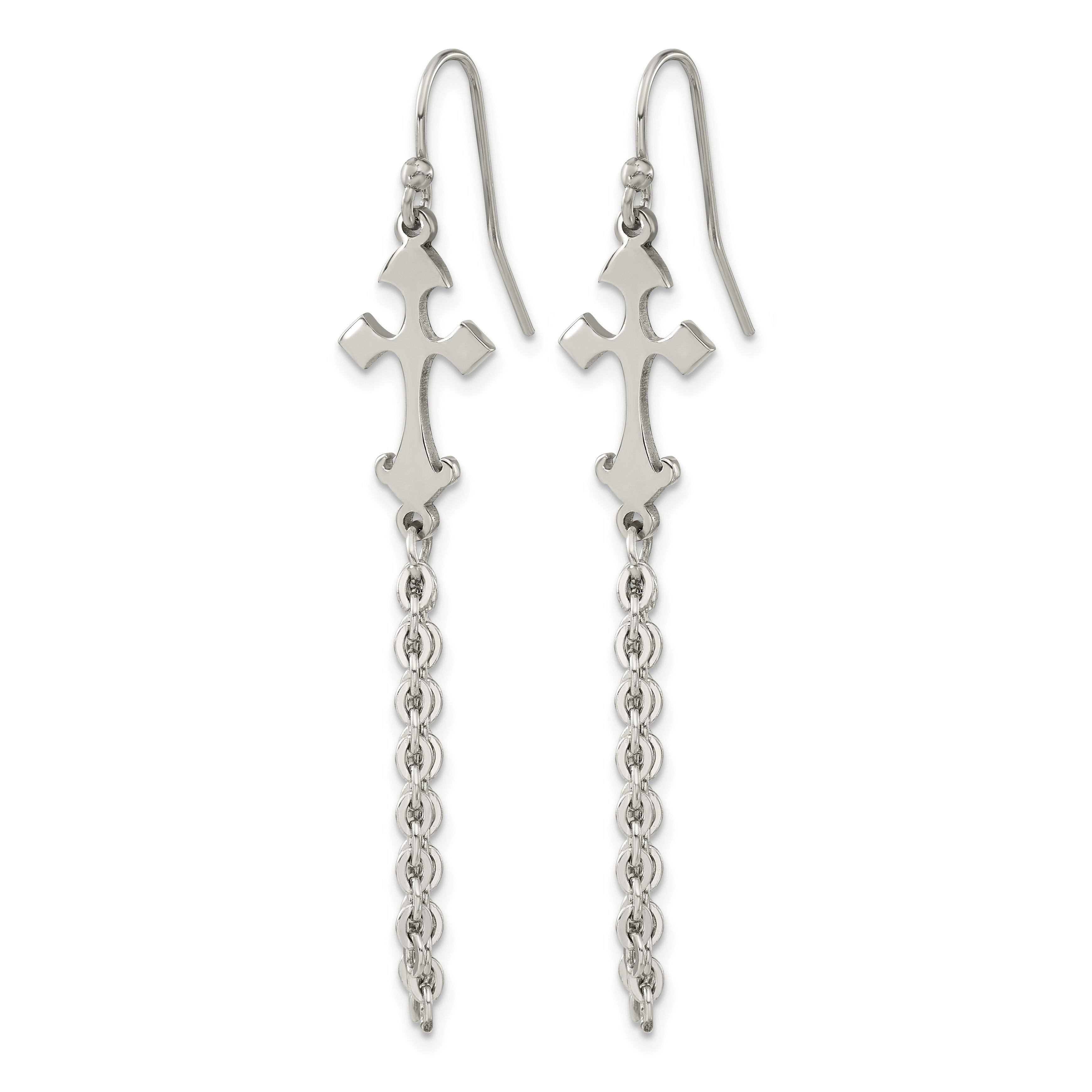 Stainless Steel Polished Cross Drop Dangle Earrings Secondary image