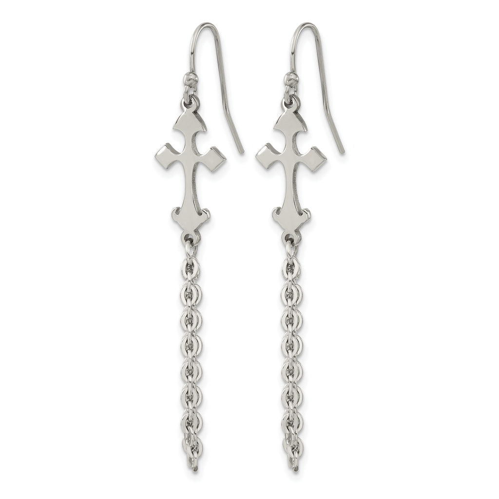 Stainless Steel Polished Cross Drop Dangle Earrings