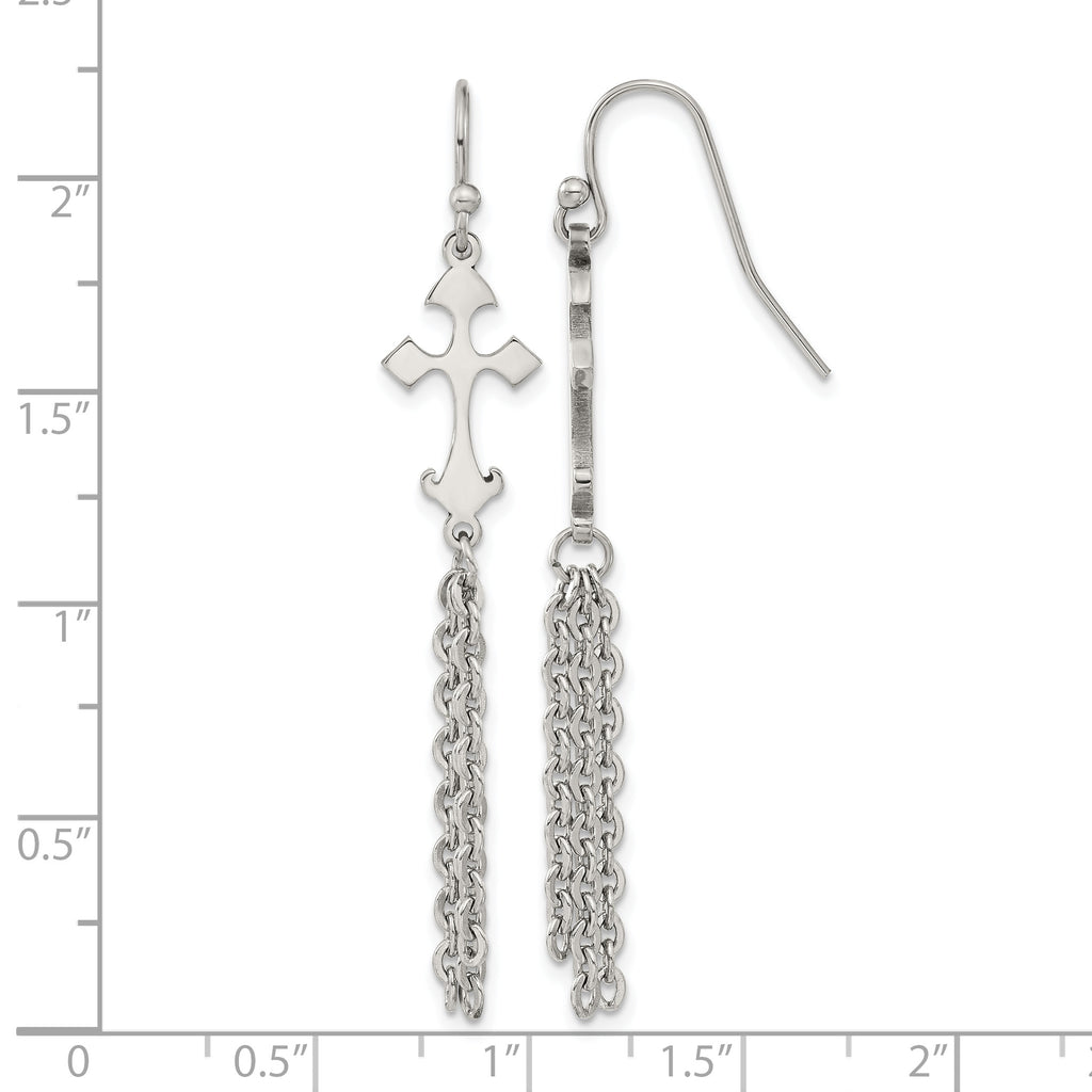 Stainless Steel Polished Cross Drop Dangle Earrings