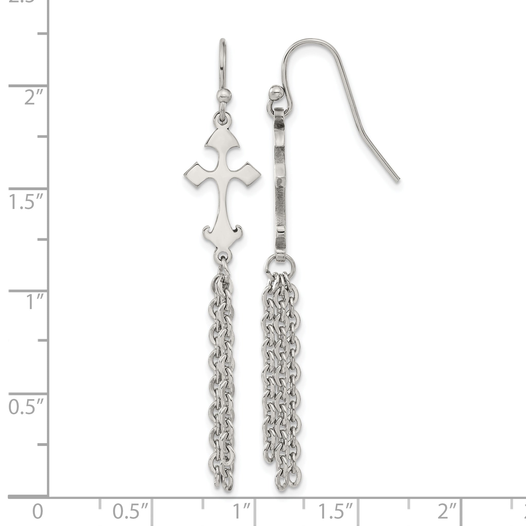 Stainless Steel Polished Cross Drop Dangle Earrings