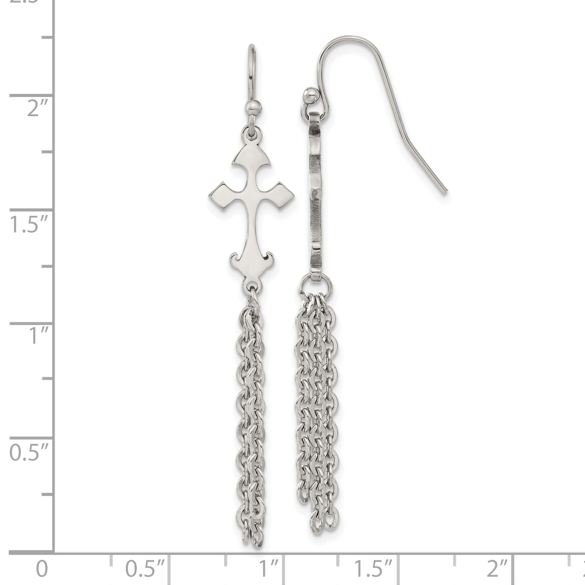 Chisel Stainless Steel Polished Cross Dangle Shepherd Hook Earrings