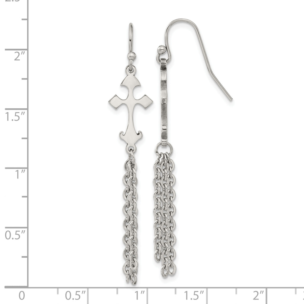 Chisel Stainless Steel Polished Cross Dangle Shepherd Hook Earrings