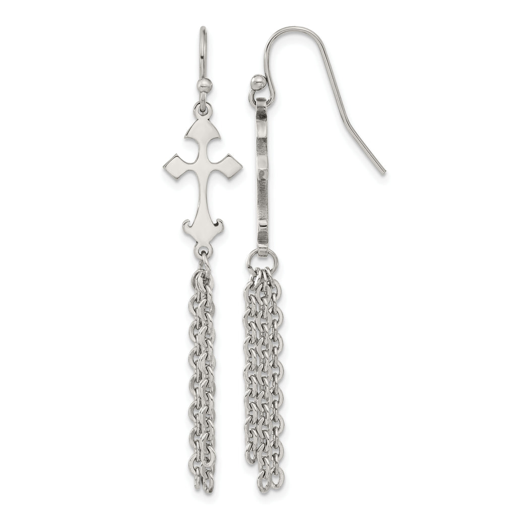 Stainless Steel Polished Cross Drop Dangle Earrings