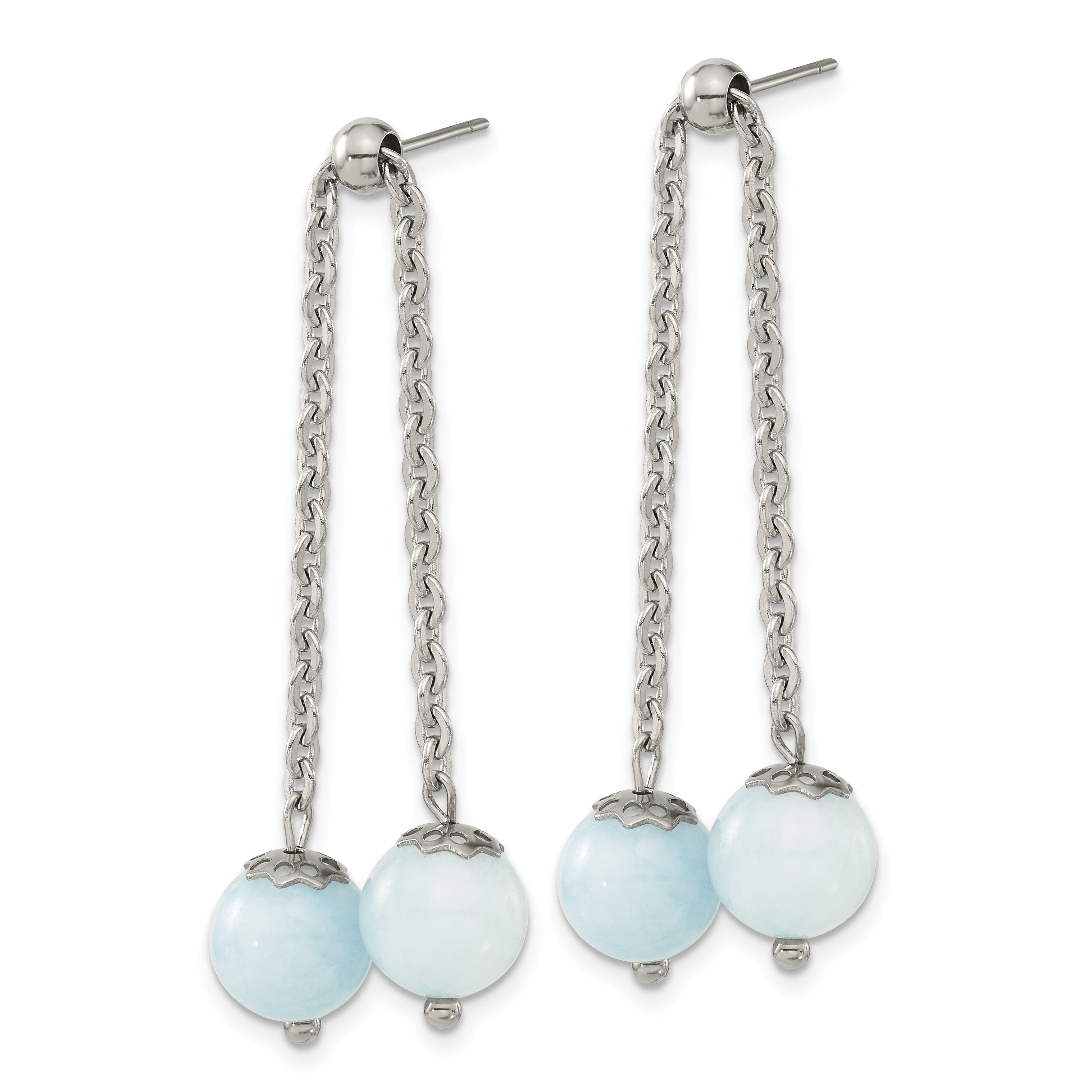Chisel Stainless Steel Polished with Blue Quartz Moveable Dangle Post Earrings