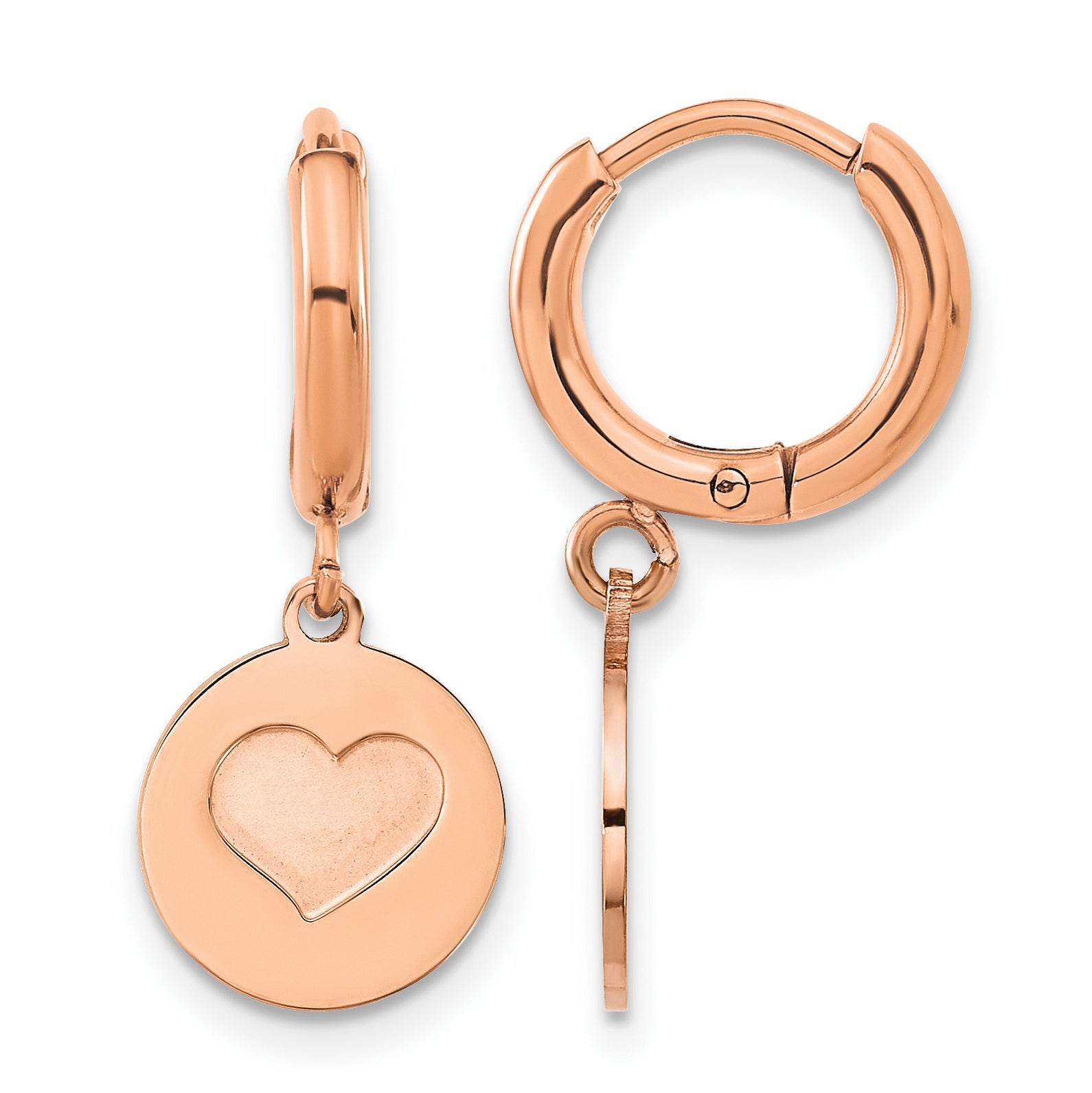 Stainless Steel Rose Gold-Tone Polished Heart Huggie Hoop Earrings for Women Main image