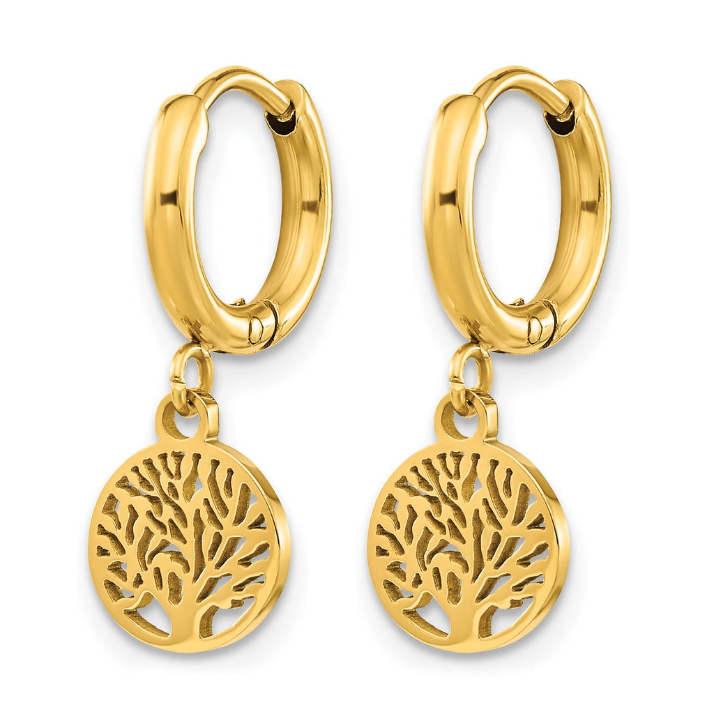 Stainless Steel Gold-Tone Polished Huggie Hoop Earrings for Women