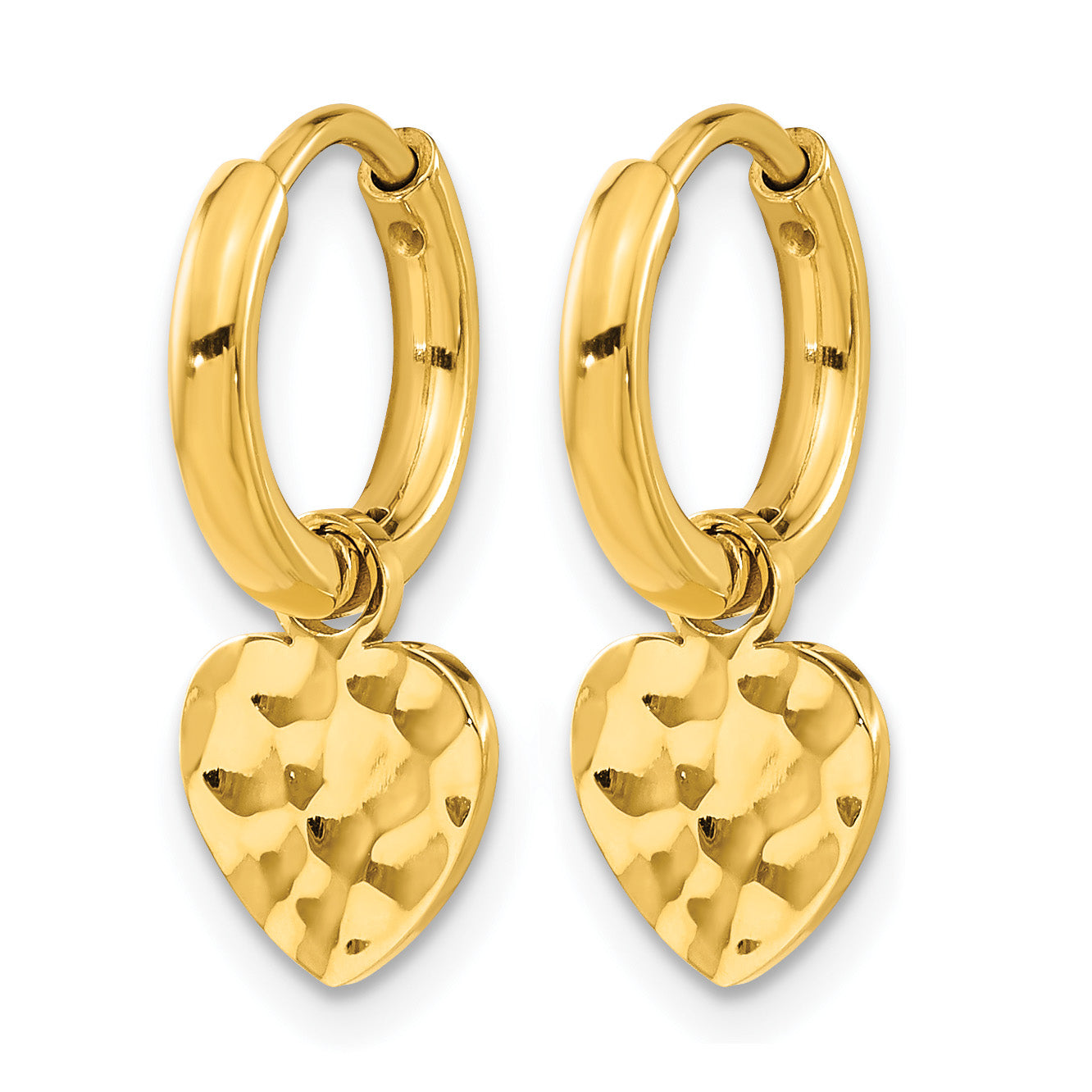 Stainless Steel Gold-Tone Polished Heart Hammered Huggie Hoop Earrings for Women