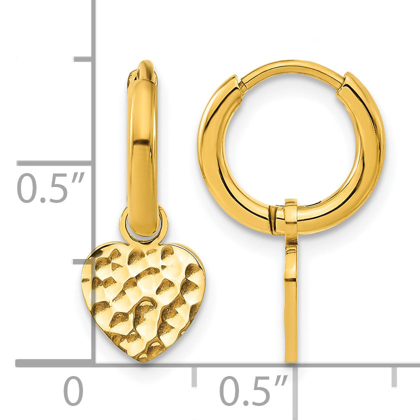 Stainless Steel Gold-Tone Polished Heart Hammered Huggie Hoop Earrings for Women