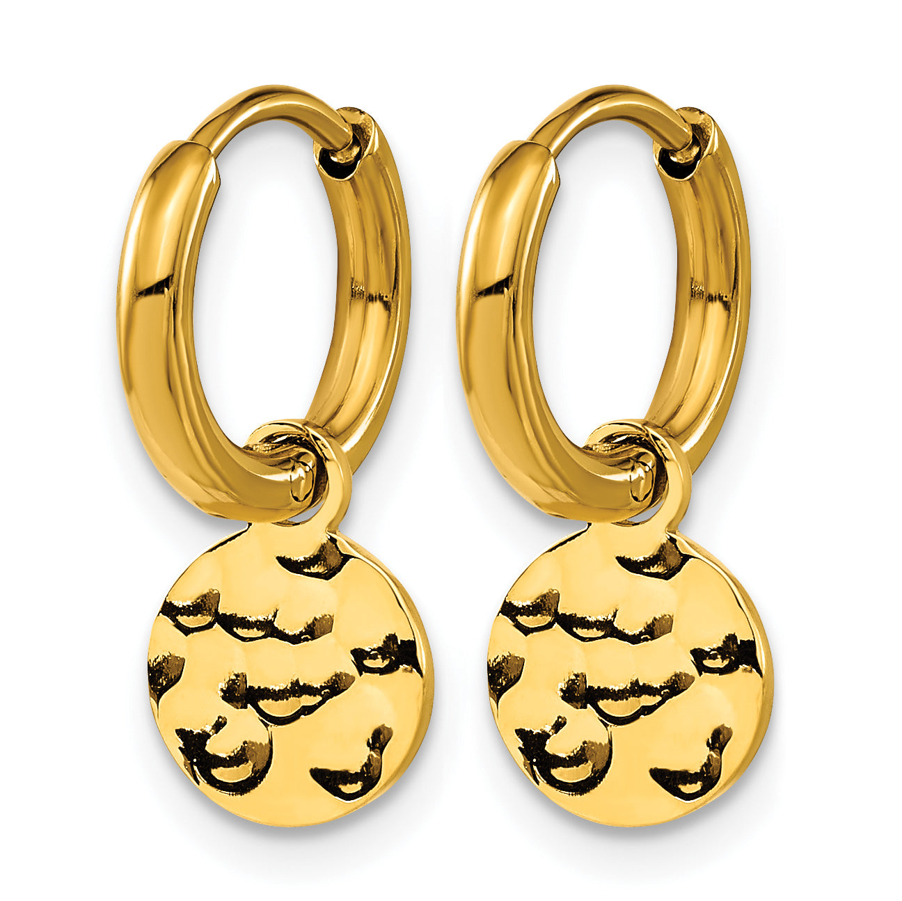 Stainless Steel Gold-Tone Polished Hammered Huggie Hoop Earrings for Women