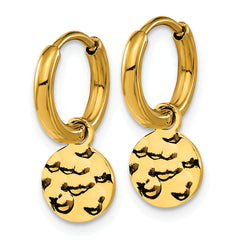 Chisel Stainless Steel Polished Hammered Yellow IP-plated Circle Dangle Hoop Earrings