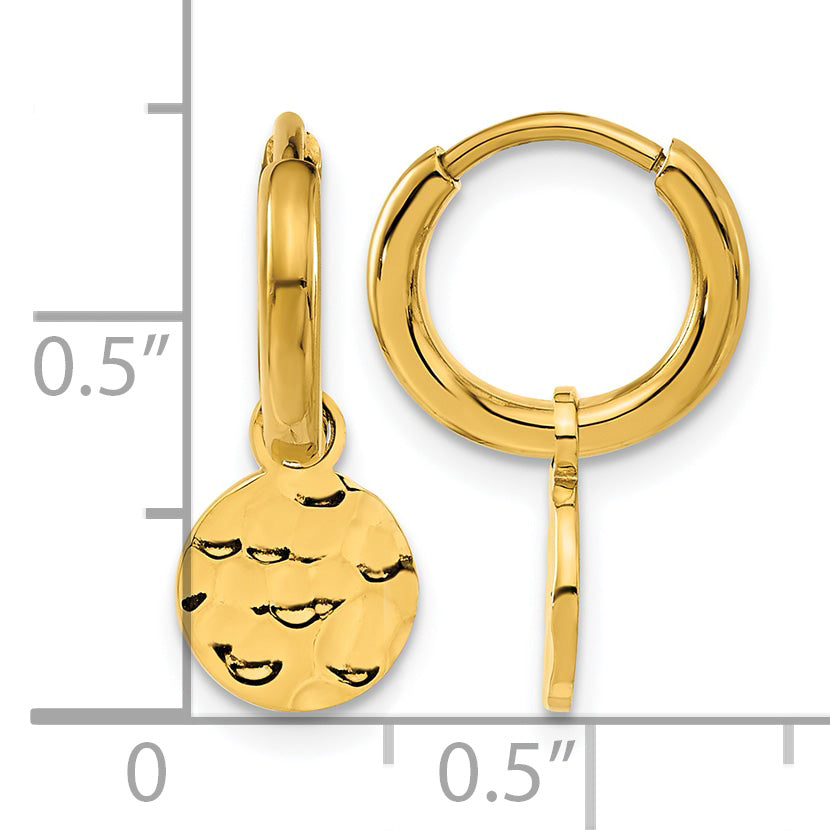 Stainless Steel Gold-Tone Polished Hammered Huggie Hoop Earrings for Women