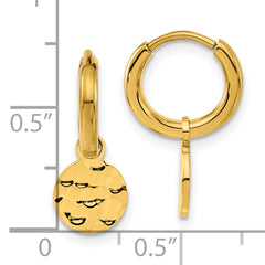 Chisel Stainless Steel Polished Hammered Yellow IP-plated Circle Dangle Hoop Earrings