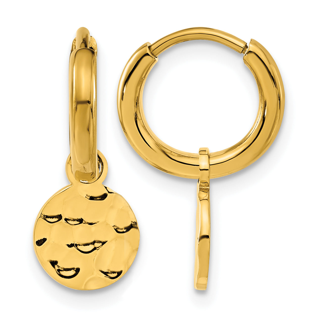 Stainless Steel Gold-Tone Polished Hammered Huggie Hoop Earrings for Women Main image